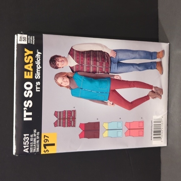 Simplicity It's So Easy Pattern 1531 Misses and Men's Vest with Pocket Variation - Picture 1 of 3